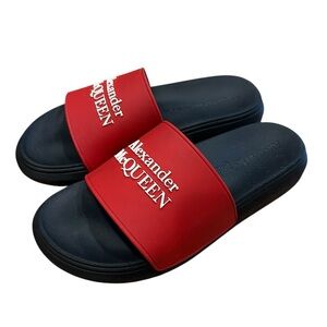 ALEXANDER MCQUEEN Logo Printed Slides Sandals Red unisex 40.5 7.5 10.5 authentic